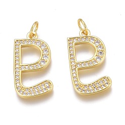 Real 18K Gold Plated Brass Micro Pave Clear Cubic Zirconia Pendants, Long-Lasting Plated, With Jump Ring, Real 18K Gold Plated, 20x12x2mm, Hole: 3mm, Jump Ring: 5x1mm