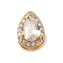 Настоящее золото 18K Латунные микропаве прозрачные подвески с фианитом, без кадмия, без никеля и без свинца, овальные амулеты, реальный 18 k позолоченный, 11x8x7 мм, отверстие : 3x2 мм