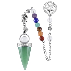 Зеленый Авантюрин Маятники для биолокации с конусом из натурального зеленого авантюрина, с 7 бусинами из чакральных камней и амулетами АУМ/ОМ, для лозоходства и гадания, 190 мм