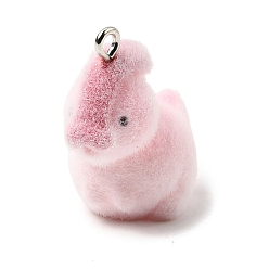 Dinosaur Флокированные подвески из непрозрачной смолы, с платиновыми тоновыми железными петлями, ярко-розовый, очарование динозавра, 26x14x25 мм, отверстие : 2 мм