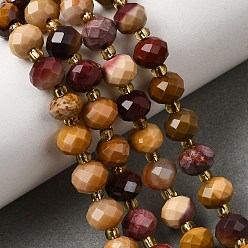 Mookaite Naturperlen Stränge mookaite, facettierte Rondellperlen, mit Glasperlen, 8x6~6.5 mm, Bohrung: 1 mm, ca. 23~24 Stk. / Strang, 7.68'' (19.5 cm) ~ 8.07'' (20.5 cm)