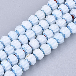 Небесно-голубой Стеклянные бусины, граненые, RONDELLE с цветком, голубой, 7.5~8x5.5 мм, отверстие : 1~1.5 мм, около 74 шт / нитка, 16.1 дюйм