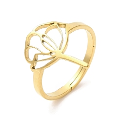 Настоящее золото 18K Ионное покрытие (IP) 304 полое регулируемое кольцо лотоса из нержавеющей стали, реальный 18 k позолоченный, размер США 6 (16.5 мм)