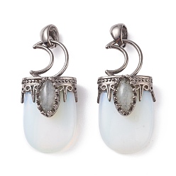 Опал Opalite подвески, с латунной фурнитурой , овальные, металлический черный , 44~46x20~21x16~17 мм, отверстие : 5x7 мм