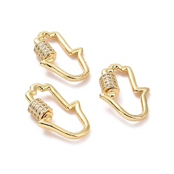 Hamsa Hand Латунные застежки для ключей из прозрачного кубического циркония, застежки-карабины с замком, золотые, Hamsa hand pattern, 26x19 мм