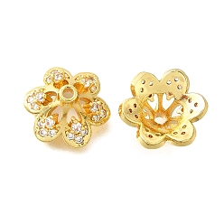 Настоящее золото 18K 6-лепестковый цветок латунные микропаве прозрачные кубические циркониевые бусины колпачки, долговечный, без кадмия и без свинца, стойки покрытие, реальный 18 k позолоченный, 13.5x12.5x8 мм, отверстие : 1.6 мм