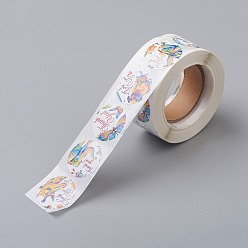 Colorful DIY Scrapbook, 1 Inch Thank You Stickers, Decorative Adhesive Tapes, Flat Round with Animal & Word Thank You, Colorful, 25mm, about 500pcs/roll