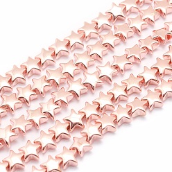 Гальванический Розовый Золотой Гальванизировать немагнитных синтетический гематит бисер пряди, класс АА, долговечный, звезда, покрытием из розового золота, 6x6 мм, отверстие : 0.8 мм, около 85 шт / нитка, 15.7 дюйм (40 см)