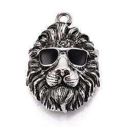 Античное Серебро Тибетском стиле сплава эмали подвески, лев, без кадмия и без свинца, античное серебро, античное серебро, 43x31x19 мм, отверстие : 3 мм