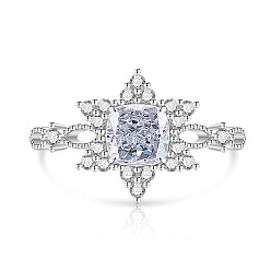 Clear Brass Micro Pave Cubic Zirconia Finger Rings, Snowflake, Platinum, Clear, 15~20mm