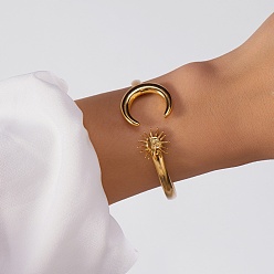 Золотой 304 женские браслеты-манжеты из нержавеющей стали, Вс & луна, золотые, внутренний диаметр: 2-3/8x2 дюйм (5.95x5.1 см)