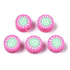 Hot pink Manuell Polymer Ton Perlen, für DIY Schmuck Bastelbedarf, flach rund mit Sonne, hot pink, 9.5x4.5~5 mm, Bohrung: 1.6 mm