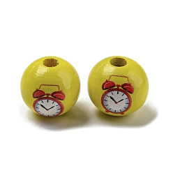 Желтый Набивные деревянные европейские бусины, бусины с большим отверстием, круглые, желтые, 16~16.5x14.5~15 мм, отверстие : 4 мм