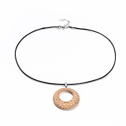 Saumon Clair Colliers tissés en raphia, avec cordon en cuir de vachette et accessoires 304 en acier inoxydable, plat rond, saumon clair, 17.71 pouce (45 cm), 1.7mm