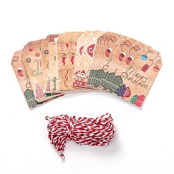 Word Paper Gift Tags, Hang Tags, with Jute Twine, for Christmas Decoration, Christmas Themed Pattern, 7.6x4.5x0.02cm, Hole: 5mm, 50pcs/bag