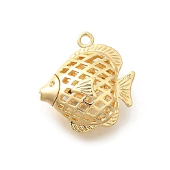 Настоящее золото 18K Латунные подвески, без кадмия, без никеля и без свинца, рыбы прелести, полый, реальный 18 k позолоченный, 22x20x10.5 мм, отверстие : 1.8 мм