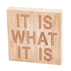 Цвет Древесины Украшения дисплея натурального дерева, резной, квадрат со словом, деревесиные, 100x100x20 мм