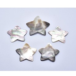 Black Lip Shell Natural Black Lip Shell Pendants, Star, 40~50x40~50x2~5mm, Hole: 2~3mm