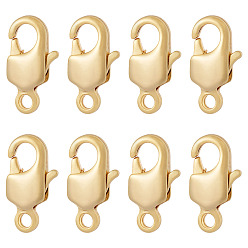 Настоящее золото 18K 8шт латунные застежки-лобстеры, для изготовления ювелирных изделий, реальный 18 k позолоченный, 12.5x6.5x2.5 мм, отверстие : 1.6 мм