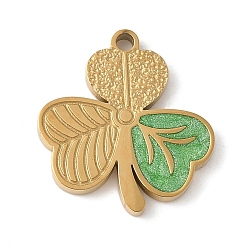 Клевер 304 нержавеющей стальной эмали подвески, ручная полировка, с блеском порошок, реальный 18 k позолоченный, клевер, 17x16.5x1.5 мм, отверстие : 1.5 мм
