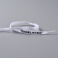 White Polyester Flat Custom Shoelace, Flat Sneaker Shoe String with Word, for Kids and Adults, White, 1200x9x1.5mm, 2pcs/Pair