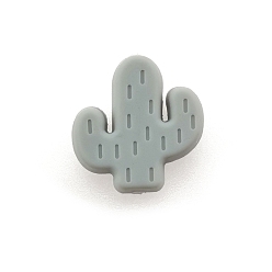 Gris Oscuro Perlas focales de silicona ecológicas de grado alimenticio, cactus, gris oscuro, 25x23x8 mm, agujero: 2 mm