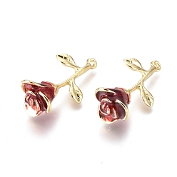 Red Alloy Pendants, with Enamel, Rose Flower, Golden, Red, 27x14x9mm, Hole: 1.4mm