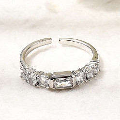 Платина Кольца-манжеты из латуни с фианитами для женщин, прямоугольные, стойки покрытие, без кадмия и без свинца, долговечный, платина, 4 мм, внутренний диаметр: 17 мм