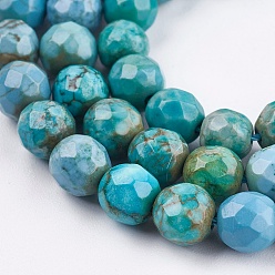 Cyan Dyed & Heated Natural Magnesite Beads Strands, Faceted, Round, Cyan, 6mm, Hole: 1mm, about 65pcs/strand, 15.7 inch(40cm)
