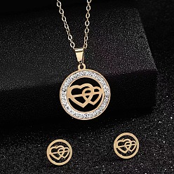 Сердце Кольцо 201 ожерелья и серьги-гвоздики из нержавеющей стали с кристаллами и стразами, золотые, сердце, 450 мм