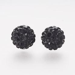 Jet Polymer Clay Rhinestone Beads, Grade A, Round, Pave Disco Ball Beads, Jet, 10x9.5mm, Hole: 1.5mm