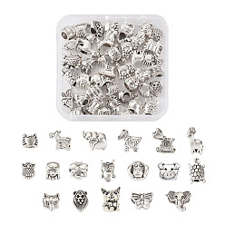 Antique Silver 36pcs 18 style Tibetan Style Alloy European Beads, Large Hole Beads, Bee & Butterfly & Dog, Antique Silver, 8~17x6.5~17.5x7~15mm, Hole: 4~6mm, 2pcs/style