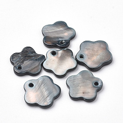 Black Freshwater Shell Charms, Dyed, Flower, Black, 12x12x2mm, Hole: 1mm
