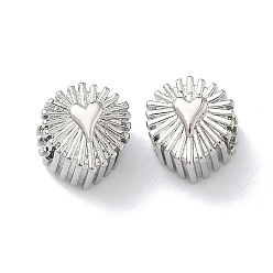 Платина Латуни европейского бисера, бусины с большим отверстием, долговечный, без кадмия и без свинца, стойки покрытие, сердце солнечный луч, платина, 9.5x8.5x8.5 мм, отверстие : 5 мм