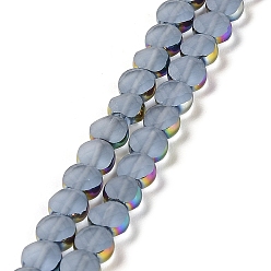 Light Steel Blue Electroplate Frosted Glass Beads Strands, Rainbow Plated Edge Beads , Faceted Flat Round, Light Steel Blue, 5~6x6~6.5x3.5~4mm, Hole: 1.2~1.4mm, about 100pcs/strand, 21.10''(53.6cm)