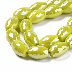 Green Yellow Electroplate Glass Beads Strands, AB Color Plated, Faceted, Oval, Green Yellow, 11x8mm, Hole: 1.2mm, about 60pcs/strand, 26.38 inch(67cm)