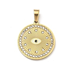 Золотой 304 нержавеющей стальной эмали подвески, Злые чары глаз, со стразами, ионное покрытие (ip), золотые, 27x25x2 мм, отверстие : 7x4 мм