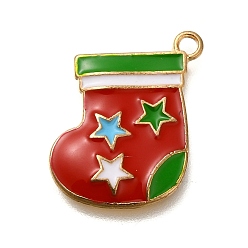 Christmas Socking Новогодняя тема сплава эмали подвески, без кадмия и без свинца, золотые, рождественские носки, 16x18.5x2 мм, отверстие : 1.6 мм