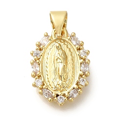 Настоящее золото 18K Покрытие стойки латунь с подвесками из фианита, долговечный, без свинца и без кадмия, религиозные узоры амулеты, реальный 18 k позолоченный, 16x12x2.5 мм, отверстие : 4x3.5 мм