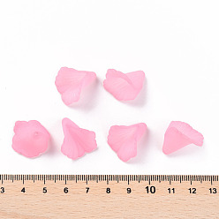 Pink Transparent Acrylic Bead Caps, Trumpet Flower Beads, Frosted, Flower, Pink, 18x18x17mm, Hole: 1.5mm, about 700pcs/500g