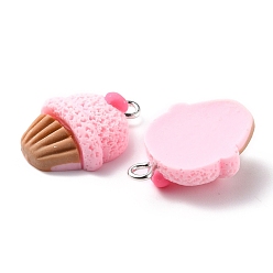 Pink Resin Pendants, with Platinum Iron Peg Bail, Cake with Heart, Pink, 24x17x8mm, Hole: 2mm