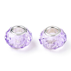 Lilac Handmade Glass European Beads, Large Hole Beads, Silver Color Brass Core, Lilac, 14x8mm, Hole: 5mm