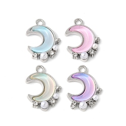 Платина Сплав стекла подвески, луна, с rhinestone & abs имитация жемчужные бусины, стойки покрытие, без кадмия, без никеля и без свинца, платина, 18.5x13.5x4 мм, отверстие : 1.8 мм