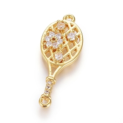 Настоящее золото 18K Спортивная тема, латунные микро проложить кубических ссылки циркония, долговечный, теннисная ракетка, прозрачные, реальный 18 k позолоченный, 24x9x2 мм, отверстие : 1 мм