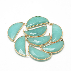 Средний Аквамарин Натурального белого нефрита подвески, с латунной фурнитурой , граненые, окрашенные, горох, золотые, средний аквамарин, 36x20x6~7 мм, отверстие : 2 мм