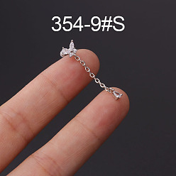 Лист 316l серьги-гвоздики из нержавеющей стали с микропаве из кубического циркония, цвет нержавеющей стали, лист, 6 мм, штифты : 1.2 мм