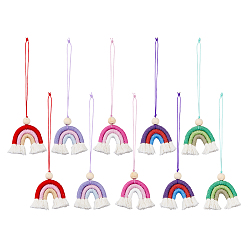 Couleur Mélangete 10 pièces 5 couleurs arc-en-ciel polycoton (polyester coton) décorations pendentifs, avec du fil de nylon et des perles en bois, couleur mixte, 180mm, 2 pcs / couleur