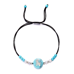 Козерог Регулируемые браслеты из синтетической бирюзы и воскового шнура, браслеты двенадцать созвездий, Козерог, 6-1/4~10-1/4 дюйм (16~26 см)