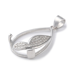 Real Platinum Plated Rack Plating 925 Sterling Silver Micro Pave Clear Cubic Zirconia Pendants Cabochon Settings, Teardrop with Butterfly, with 925 Stamp, Real Platinum Plated, 32x15x5.5mm, Hole: 4x5mm, tray: 20.5x13mm.