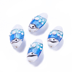 Небесно-голубой Бусины лэмпворк , овальные, голубой, 26~30x14~17x7.5~12 мм, отверстие : 1.6 мм